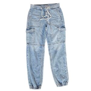 American Eagle High Rise Joggers Cargo Pockets Jeans Denim Size 6 X-Long Womens
